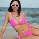 SUUKSESS Women Cheeky Halter String Bikini Sets Sexy Triangle Two Piece Swimsuit (Pink, L)