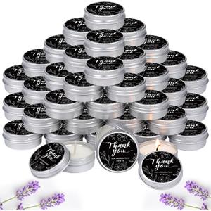 MTLEE 50 Pcs Black Floral Wedding Thank You Candles Gifts for Guests, Bridal Shower Baby Shower Favors, 1 oz Mini Lavender Scented Soy Wax Candles Tin Bulk for Birthday Aromatherapy Party Favors