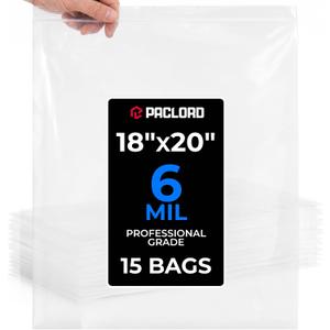 18" x 20" Extra Large Reclosable Plastic Zip Bags, 15 Count | 6 Mil Heavy-Duty Clear Poly Bags, Resealable for Food, Clothes, Hardware, Home & Garage Storage