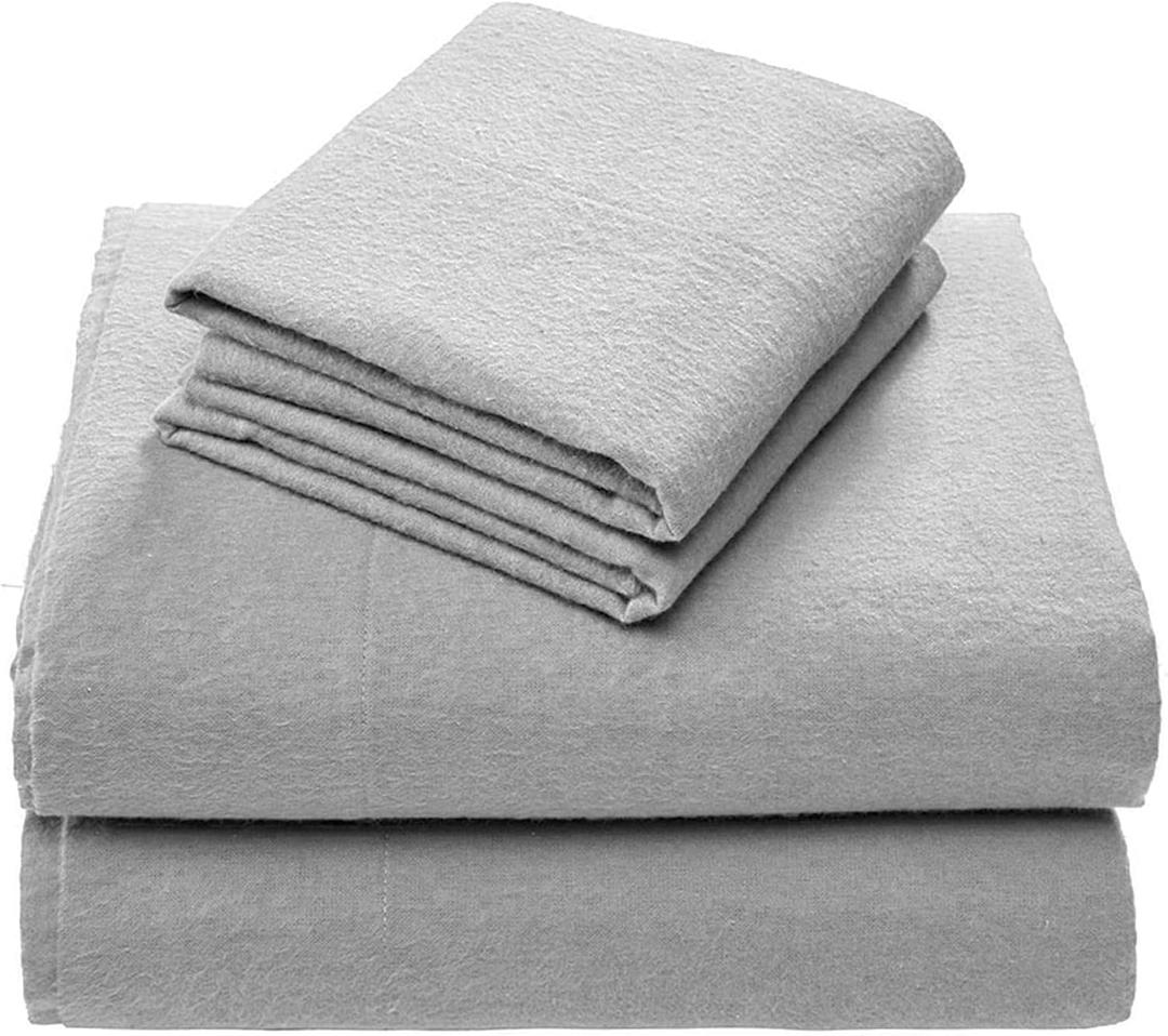 Comfort Spaces Cotton Flannel Sheets Queen Size, Ultra Soft Flannel Sheet Set with 14" Elastic Pocket , Breathable Warm Flannel Bedding, Grey Solid 4 Piece