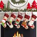 Christmas Stockings 5 Pack, 18'' Large Christmas Stockings with Santa Snowman Gnomes Pattern,Classic Buffalo Plaid Cuff,Xmas Ornaments for Family Stairs Fireplace Tree Hanging