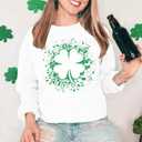 Women St. Patricks Sweatshirts Shamrock Shirts Lucky Clover Graphic Tees Irish Gift Pullover Long Sleeve Tops (White, L)