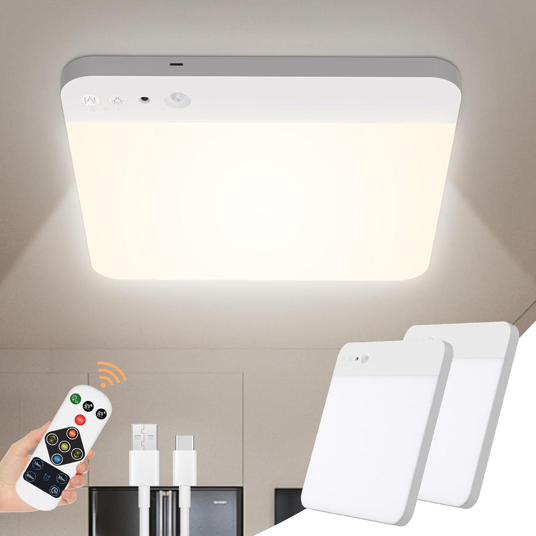 WhitePoplar Rechargeable Motion Sensor Closet Light with Remote - Magnetic Wireless Ceiling Lights, 400LM Closet Lights Motion Sensored Indoor for Bathroom Closet Pantry Porch and Hallways 2Pack