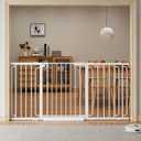 Extra Wide Baby Gate with Door 53.4-62 Inch Pressure Mounted, Auto Close Child Baby Gates for Doorways No Drill, Walk Through Dog Gate Indoor for The House, White
