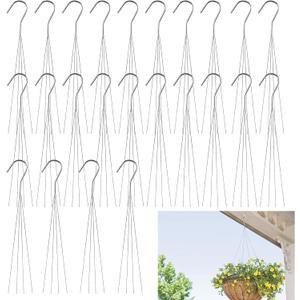 24 Pack 24" 4 Wire Steel Hook Hanger, Pot Hangers for Plants, Wire Plant Hangers for Hanging Baskets, Plant Hanger for Indoor Outdoor Patio Garden Succulents Planters for Home Garden Decor