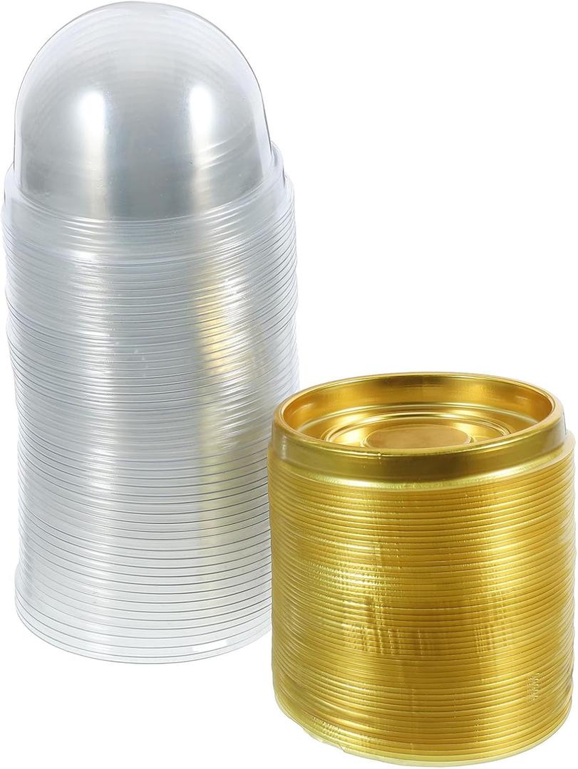 KALLORY 50Pcs Mini Cake Packaging Boxes with Lids, Round Moon Cake Dessert Containers with Gold Base Tray, Small Cupcake Muffin Pastry Holders for Party Favor and Bakery Use