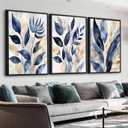 YOXORDQ 3Pcs Blue leaves Wall Art Abstract Blue Botanical Poster Prints Modern Minimalist Plant Canvas Picture for Living Room Bedroom Wall Decor 16x24in Unframed