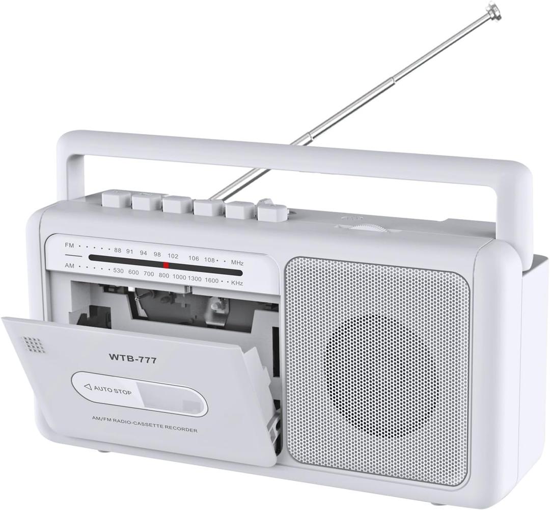 Cassette Tape Player and Tape Cassette Recorder with Bluetooth Boombox, AM/FM Radio, USB, Earphone Jack, Built-in Microphone, DC/AC Powered, Portable Cassette Player Recorder(White)