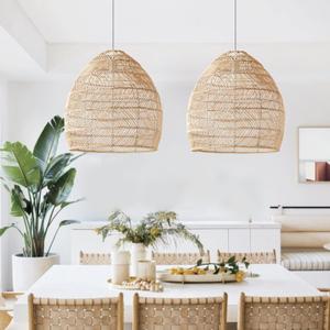 Arturesthome 1 Light Rattan Woven Pendant Light Shades,17.7" Kitchen Island Pendant Light,Handmade Hanging Lamp Crafts Lampshade for Living Dining Room (45cm*45cm)