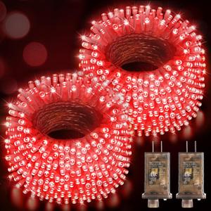 Hezbjiti 2 Pack 1000 LED 403 FT Christmas String Lights Outdoor, 8 Lighting Modes IP44 Waterproof Fairy Lights with Timer and Dimmable Function for Party Tree Decorations (Red, Clear Wire)