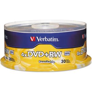 Verbatim DVD+RW Blank Discs 4.7GB 4X Recordable Discs - 30pk Spindle 94834, Silver