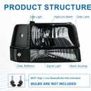 Headlights Compatible with 1992-1996 Ford F150 F250 F350 &1992-1996 Ford Bronco Replacements Headlamp Clear Reflector Black Housing