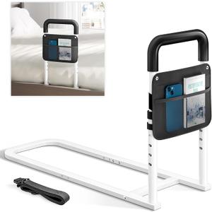 Bed Rails for Elderly Adults Safety - Adjustable Flat-Tube Design Bedrail for seniors with Storage Pocket and Non-Slip Handle for Getting in&out of Bed, hold up to 300LBs - Fits Twin Full Queen King