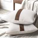 cygnus Farmhouse Decorative Throw Pillow Covers 22x22 inch Set of 2 White and Brown Faux Leather Pillow Covers Accent for Couch Sofa Bedroom Livingroom,Modern Boho Decor