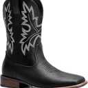 Lumeheel Cowboy Boots for Men - Western Men's Boots with Classic Embroidered, Slip on Square Toe Boots, Slip Resistant Country Boots Chunky Heel Ankle, Durable Short Boots for Spring Fall, 10 size