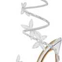 sexytag Diamante Heels Butterfly Wrap Around Strap Fantasy Rhinestone Sparkly Stiletto Heel Sandals (7, Silver)