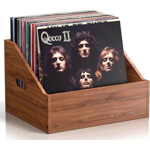 Wood Vinyl Record Storage, Retro & Durable Vinyl Crate and Record Holder, Album Storage Record Case Box for 60+ Records, Perfect Record Organizer for Home Decor and Collection Display(Brown)