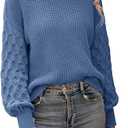 PRETTYGARDEN Women's Fall 2026 Pullover Sweater Casual Long Sleeve Loose Chunky Knit Tops Blouse Winter Fashion Clothing (Blue, L)