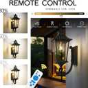 Emliviar Solar Exterior Front Porch Light with Remote Control, 3 Lighting Modes Waterproof Solar Wall Lantern, Auto On/Off Black Outside Light with Clear Glass, 500181-SL BK, Medium - 1 Pack