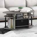 Furinno Jaya Oval Coffee Table, French Oak Grey/Black/Black, 19.7"d X 35.4"w X 16.4"h
