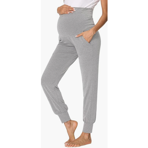 fitglam Women's Maternity Pants Over Belly Lounge Pajamas Clothes Pregnancy Must Haves Joggers with Pockets (Large, 1pcs Heather Grey)