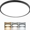 24 Inch Large LED Flush Mount Ceiling Light, 50W, 5480LM, 3000K/4000K/6000K CCT Selectable,Super Slim Low Profile Round Flat Panel Light for Bedroom,Kitchen,Hallway (Black 1PK), NoRemote-24inch-1PK