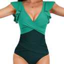 B2prity Women's One Piece Swimsuit Ruffle Slimming Tummy Control Bathing Suit Criss Cross High Waist 1 Piece Swimwear (M)