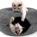 Peekaboo Cat Cave Bed for Indoor Cats, Detachable Round Felt Tunnel with Washable Interior for Cat House and Play (20 Inch, Dark Grey)