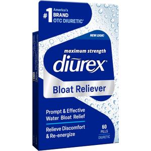 Diurex Bloat Reliever, Relieves Water Bloat, Puffiness & Fatigue, 60 Count