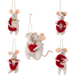 SOFFEE DESIGN Set of 5 Felt Mice Souvenirs Gifts for Wedding, Christmas Hanging Ornaments White Felt Mouse Animal Figurines Tabletop Decor for Anniversary Party Valentine's Day Gift for Women