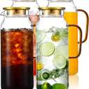 4 Pack 2 Liter/68 oz Glass Pitcher with Lid, Water Pitchers with Handle for Fridge, Large Jug for Iced Tea, Coffee, Borosilicate Glass Carafe for Hot/Cold Brew Drink and Homemade Beverage, Gold