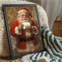 Christmas wall decor cute Santa holding toilet paper art print eclectic bathroom poster farmhouse wall decor aesthetic Santa decor canvas print painting suitable for bedroom toilet (8x12in BlackMetalFrames)