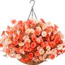 Artificial Fall Flowers Fake Hanging Plants Flowers Basket for Outdoors Autumn Decoration, Silk Morning Glory with Eucalyptus Look Real UV Resistant Faux Flowers for Outside Porch Patio Balcony, Mix (2 Multi Color(6 Orange, 6 Light Orange))