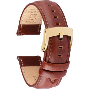 Leather Watch Bands Quick Release, Elegant Top Grain Leather Watch Straps for Men & Women, Choice of Color & Width - 18mm Wristbands Bracelet for Watch & Smartwatch (Cognac Brown (Gold Buckle))
