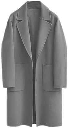 utcoco Womens Overcoat Fall Winter Notch Lapel Long Woolen Trench Coats with Pockets Large