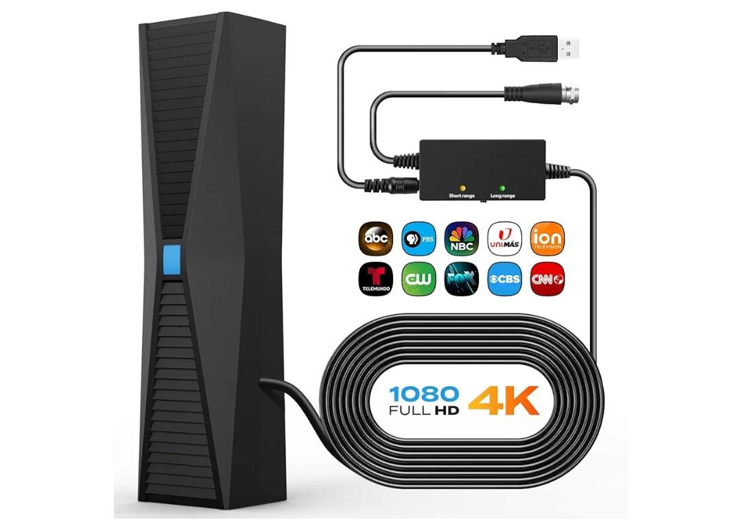 2025 Antenna for Smart TV, Long Range TV Antenna Indoor/Outdoor with 360° Signal Booster, Digital TV Antenna for Local Channels, Supports All Smart/Old TVs and 4K 1080P VHF UHF