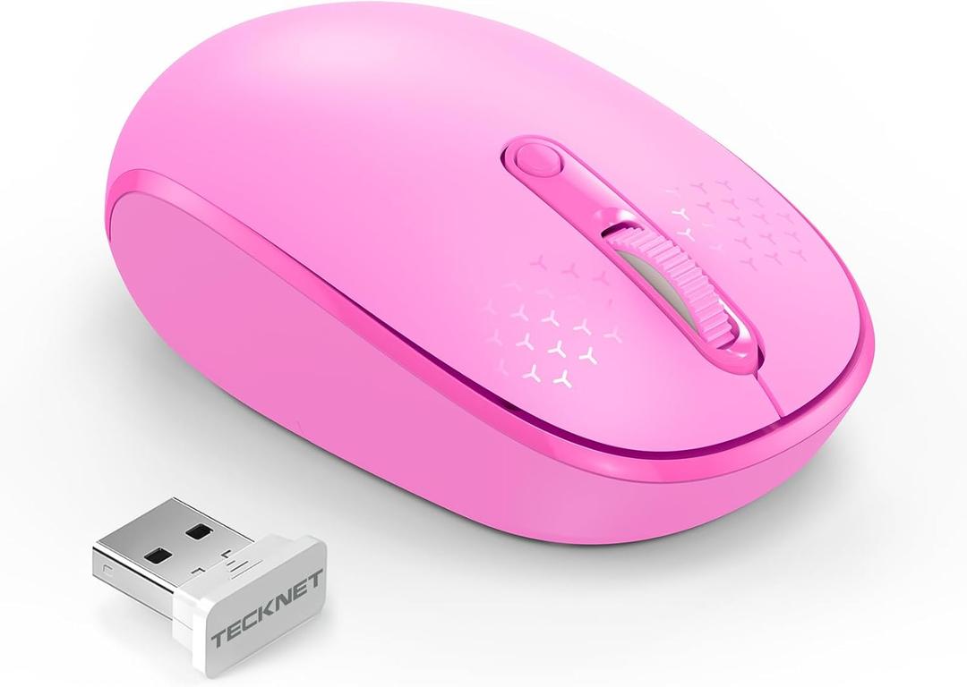 TECKNET Wireless Mouse for Laptop, 2.4G Quiet Computer Mouse with USB Receiver, 4 Buttons Portable Cordless Mice for Chromebook, Laptop, PC, Mac, 800/1200/1600 DPI (Rose Red)