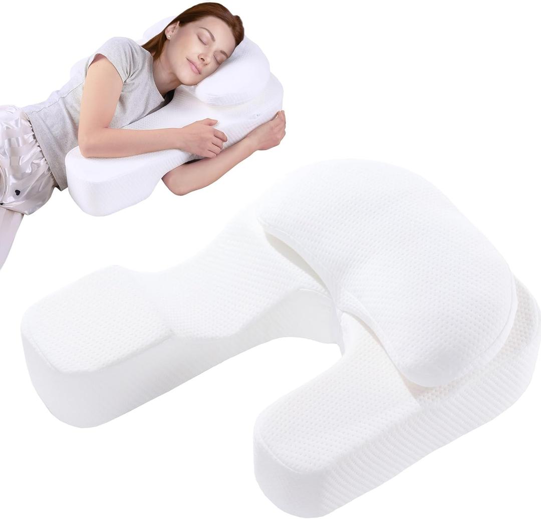 ROYALAY Side Sleeper Pillow with Arm Hole for Adults, Memory Foam Pillow for Neck and Shoulder, Large U-Shaped Shoulder Pillow for Acid Reflux Relief