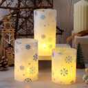 Baquler 3 Set Snowflake Flameless Candles Christmas Winter Themed Lampshade with LED Tea Lights Silver and Blue Snowflake Candle Decorations for Xmas Winter Tabletop Fireplace Home Decor