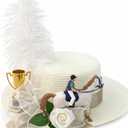 Newcotte Derby Hats for Women Vintage Feather Horse Rose Derby Hats Fascinator Bridal Wedding Tea Party Hat (White)