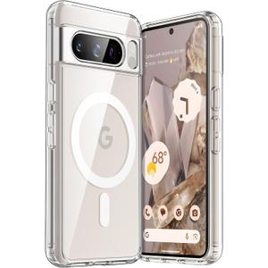 JETech Magnetic Case for Google Pixel 8 Pro 6.7-Inch 2023, Compatible with MagSafe Accessories, Shockproof Protective Phone Cover, Non-Yellowing Hard Clear PC Back (Clear)