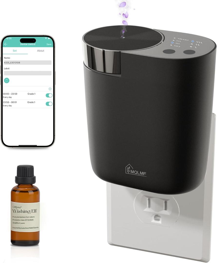 Plug in Diffuser - 800 Sq Ft,No Wobble Design,Secure Wall Fit,Timer Control&Scent Intensity Button,Bluetooth APP,Waterless Scent Diffusers Home,Essential Oil Plug in Wall Diffuser  Black