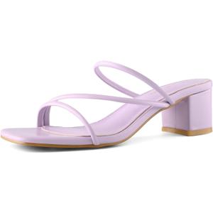 Shoe'N Tale Strappy Heels For Women Low Chunky Block Heel Heeled Sandals Square Open Toe Slip On Slides Mules (Purple), Size 7.5