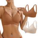Wireless Bras for Women Bralette - Womens Seamless Push Up Full Coverage Wirefree Padded Sleep Bra with Support and Lift 2pcs-nude/Coffee, Large