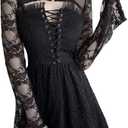 Women Goth Tops Punk Cover Ups Mesh Crop Top See Through Sexy Long Sleeve Blouse Y2k Black Rave Outfit Festival S