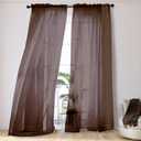 OVZME Elegant Voile Panels - Solid Color Sheer 96" Length Window Curtains, Chocolate, 2 Panels=84" W
