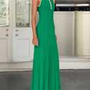ZESICA Womens 2026 Summer Long Maxi Dress Sleeveless Crew Neck Hollow Out Pleated Ribbed Knit Swing Tank Dresses,Green,Large