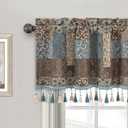 Loom and Mill Luxury Valance Curtains for Windows, Elegant Damask Thick Chenille Window Treatment with Handmade Tassels for Living Room, Bedroom Party Banquet Decorations (54" x 18", Blue), 2 Pieces