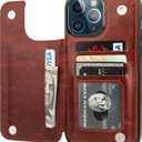 ONETOP Compatible with iPhone 13 Pro Max Wallet Case with Card Holder,PU Leather Kickstand Card Slots Case, Double Magnetic Clasp and Durable Shockproof Cover 6.7 Inch(Brown)