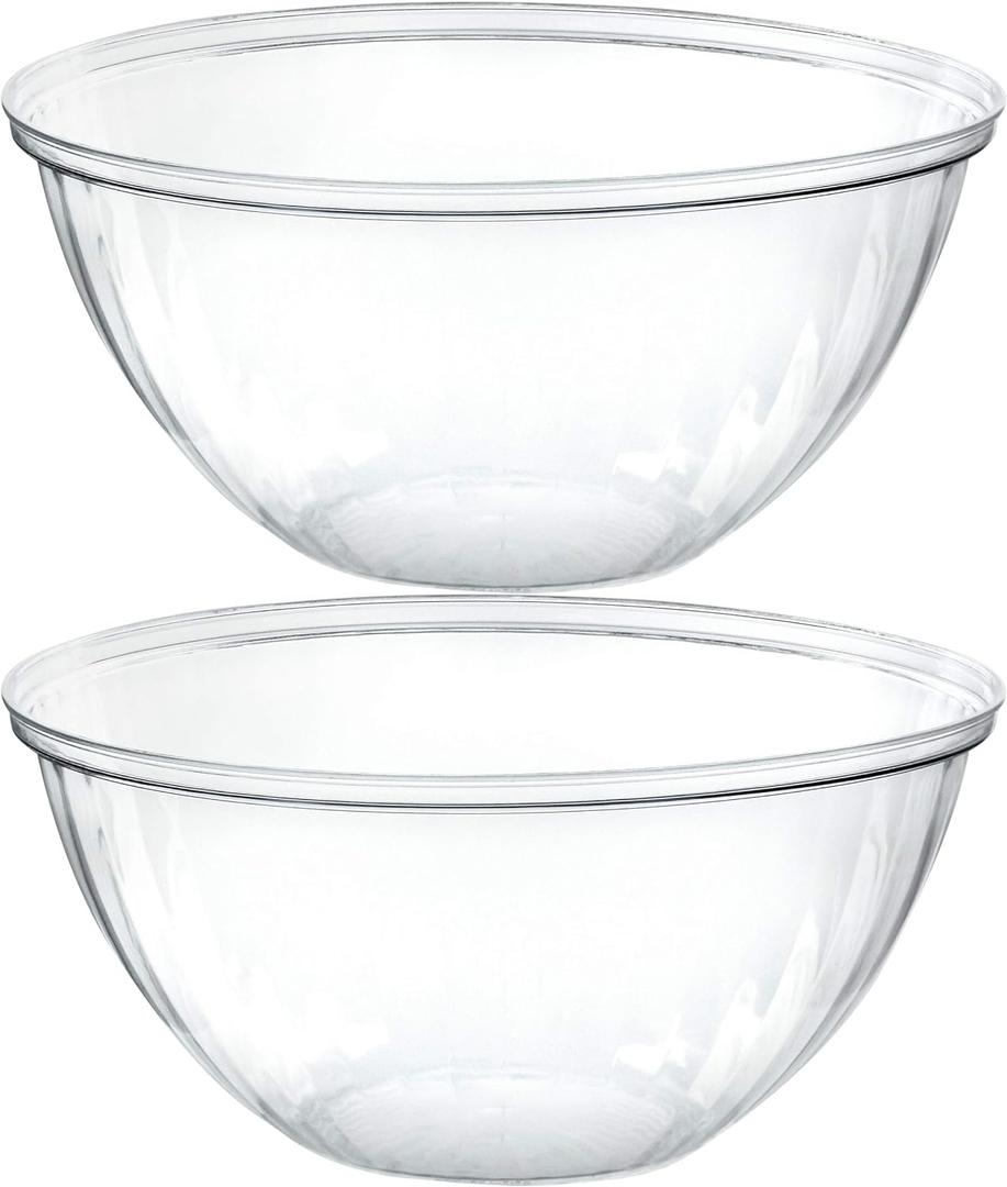 PLASTICPRO Disposable 150 Ounce Round Crystal Clear Plastic Serving Bowls for Snack or Chip ,Candy Dish, Party Salad Container Pack of 2